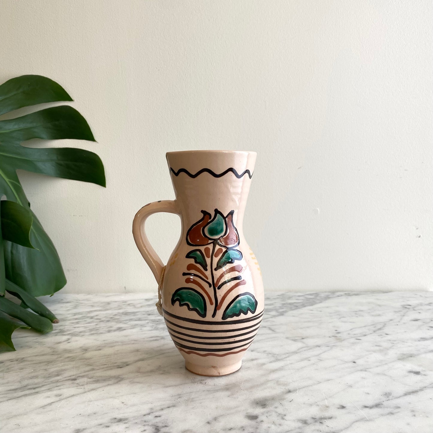 Vintage Hungarian Folk Art Pitcher, 8"