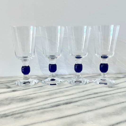 S/4 Vintage Cobalt Blue Stemware