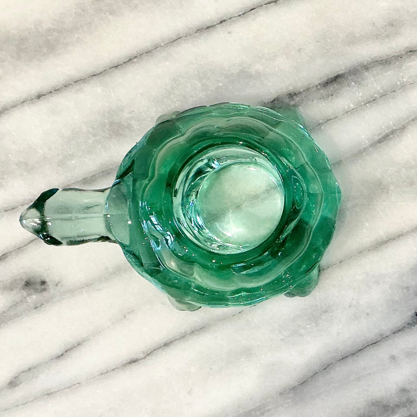 Vintage Green Glass Turtle Votive Holder