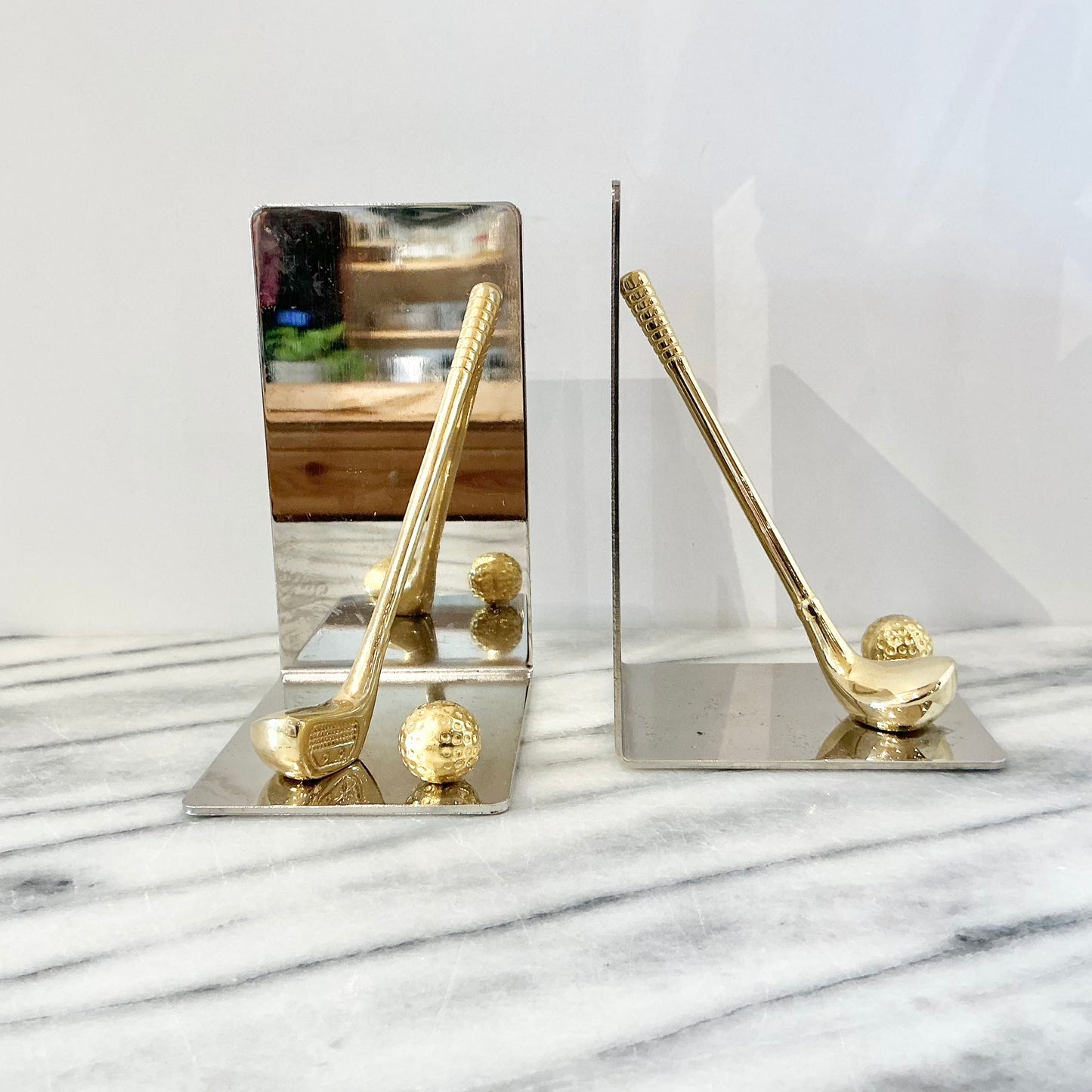 Vintage Chrome + Brass Golf Bookends