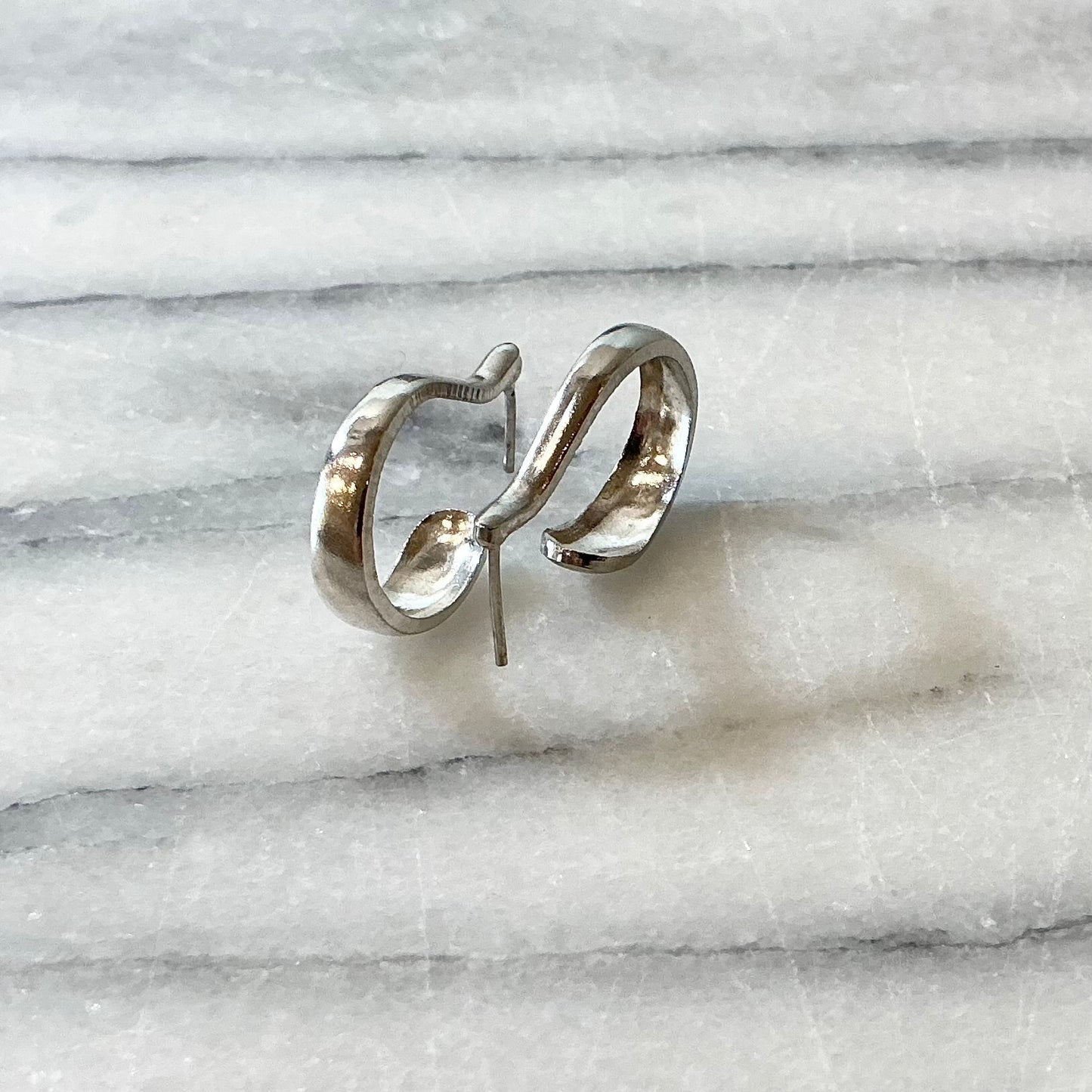 Vintage Elongated Silver Hoop Earrings