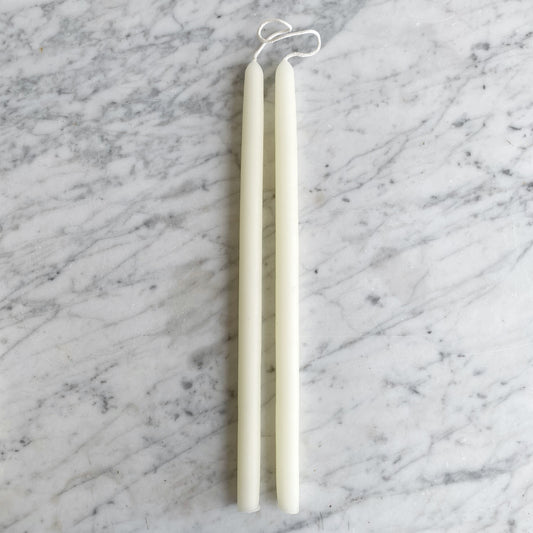 14" PAIR of Beeswax Taper Candles, White