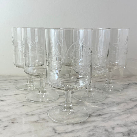 S/6 Vintage Etched Glasses
