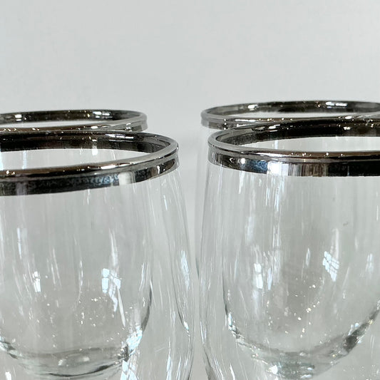 S/6 Vintage Silver Rimmed Wine Glasses