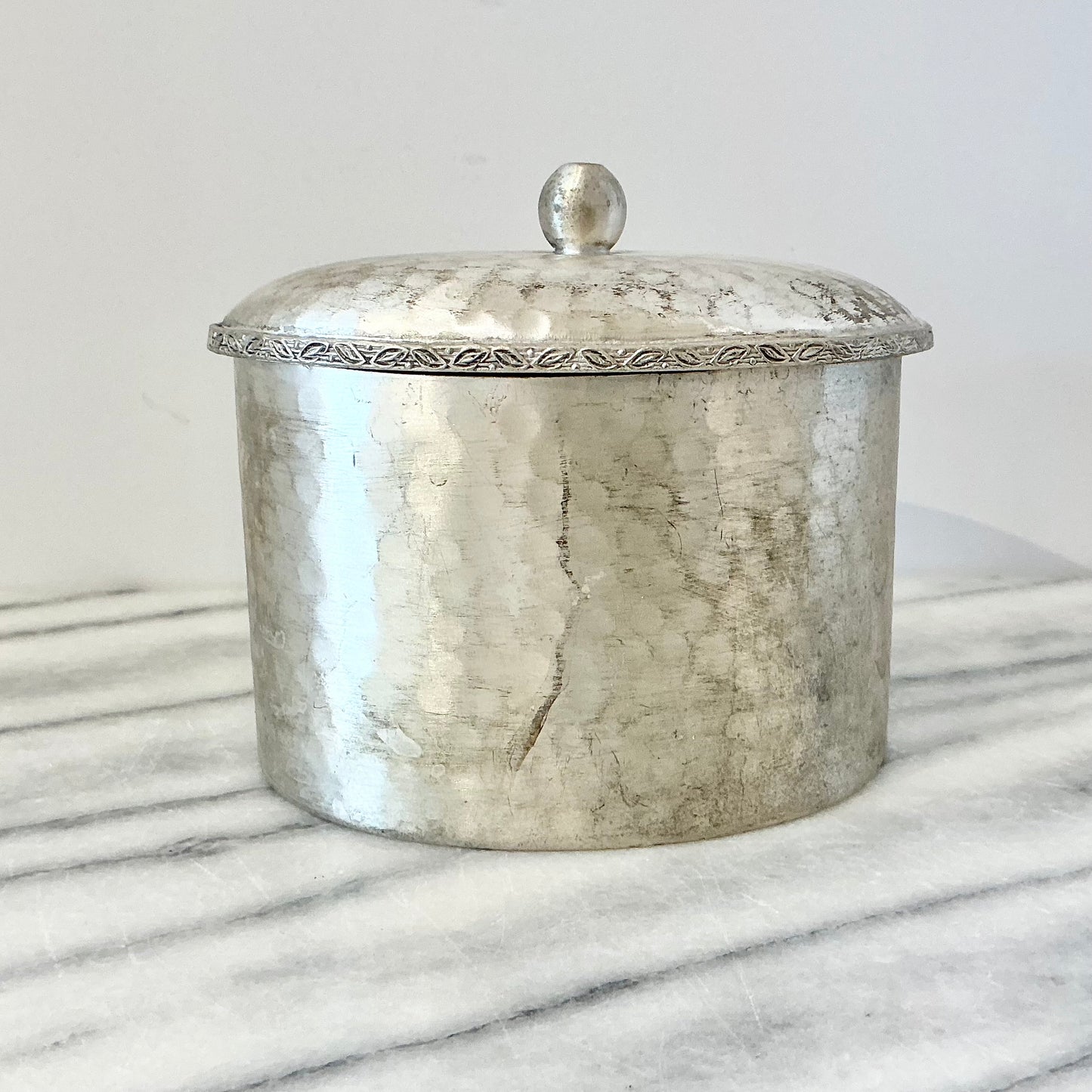 Vintage Handcrafted Silver Container with Lid