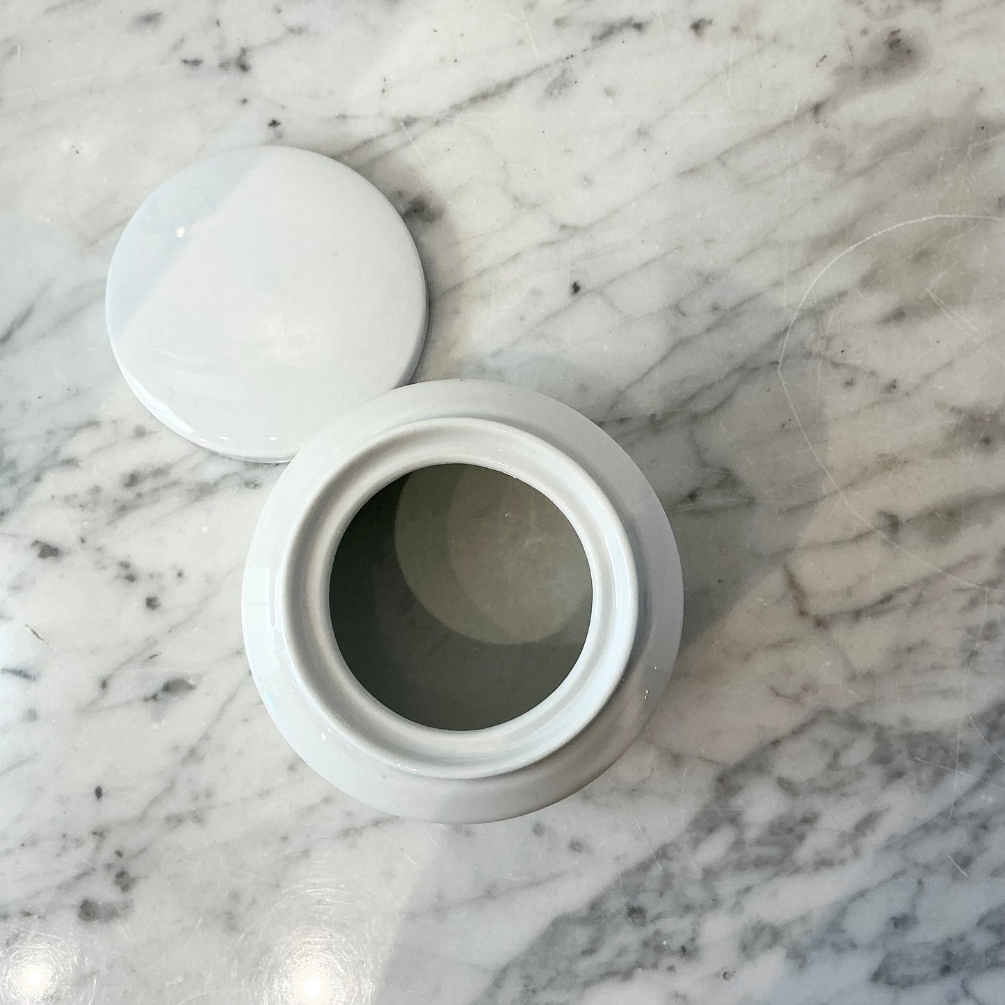 Found White Ceramic Container with Lid
