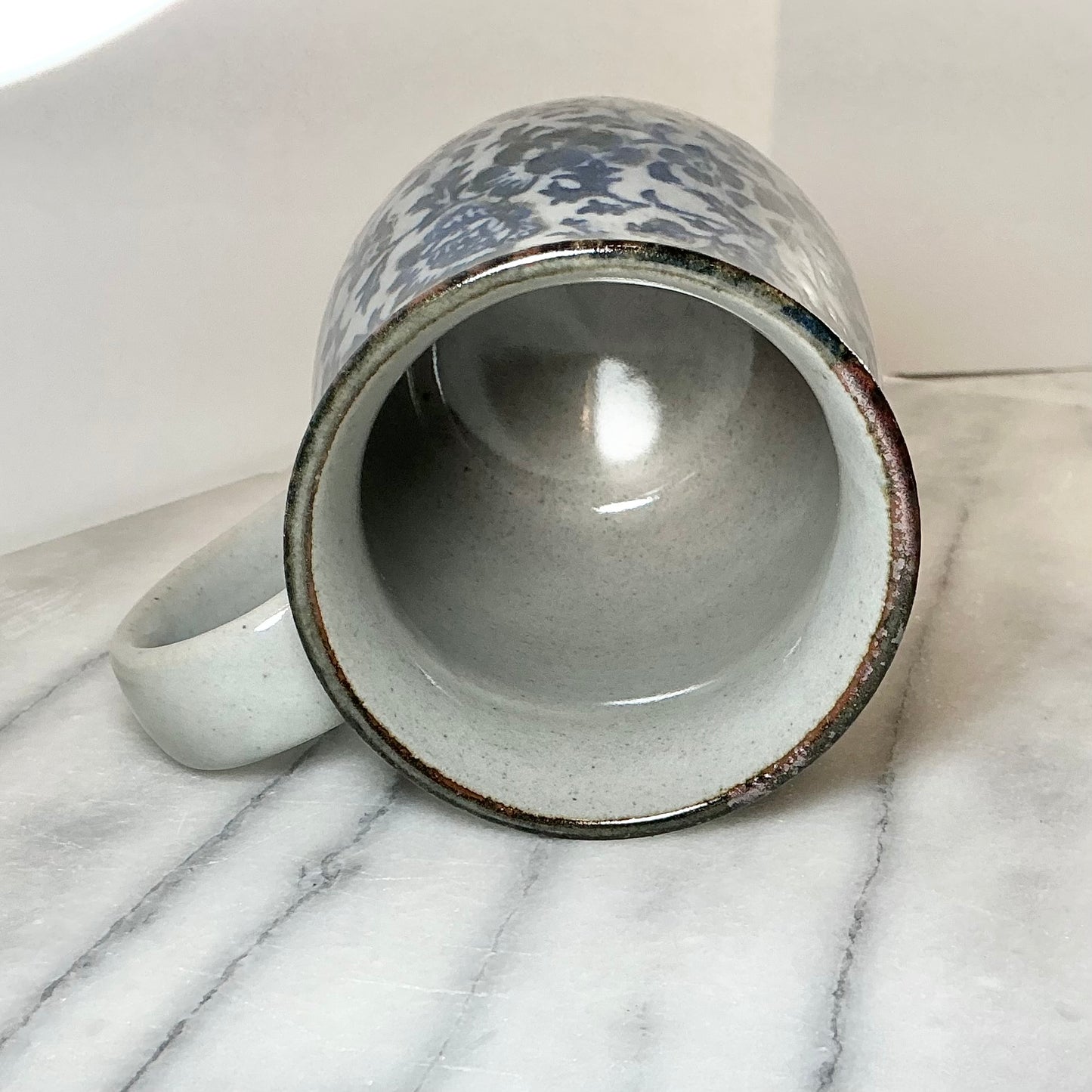 Vintage Blue + Gray Ceramic Floral Mug