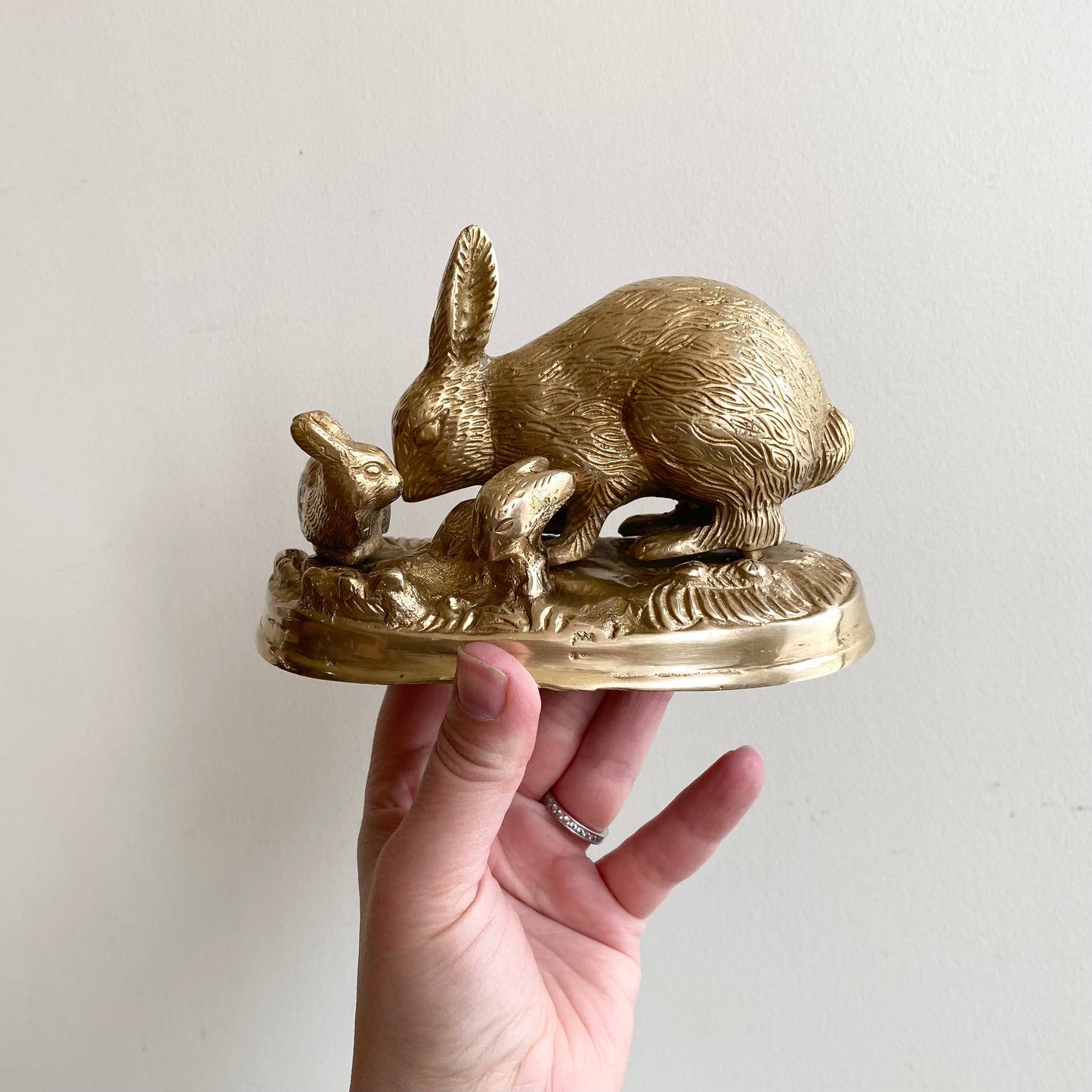 Vintage Brass Rabbit Family, Mama with Babies