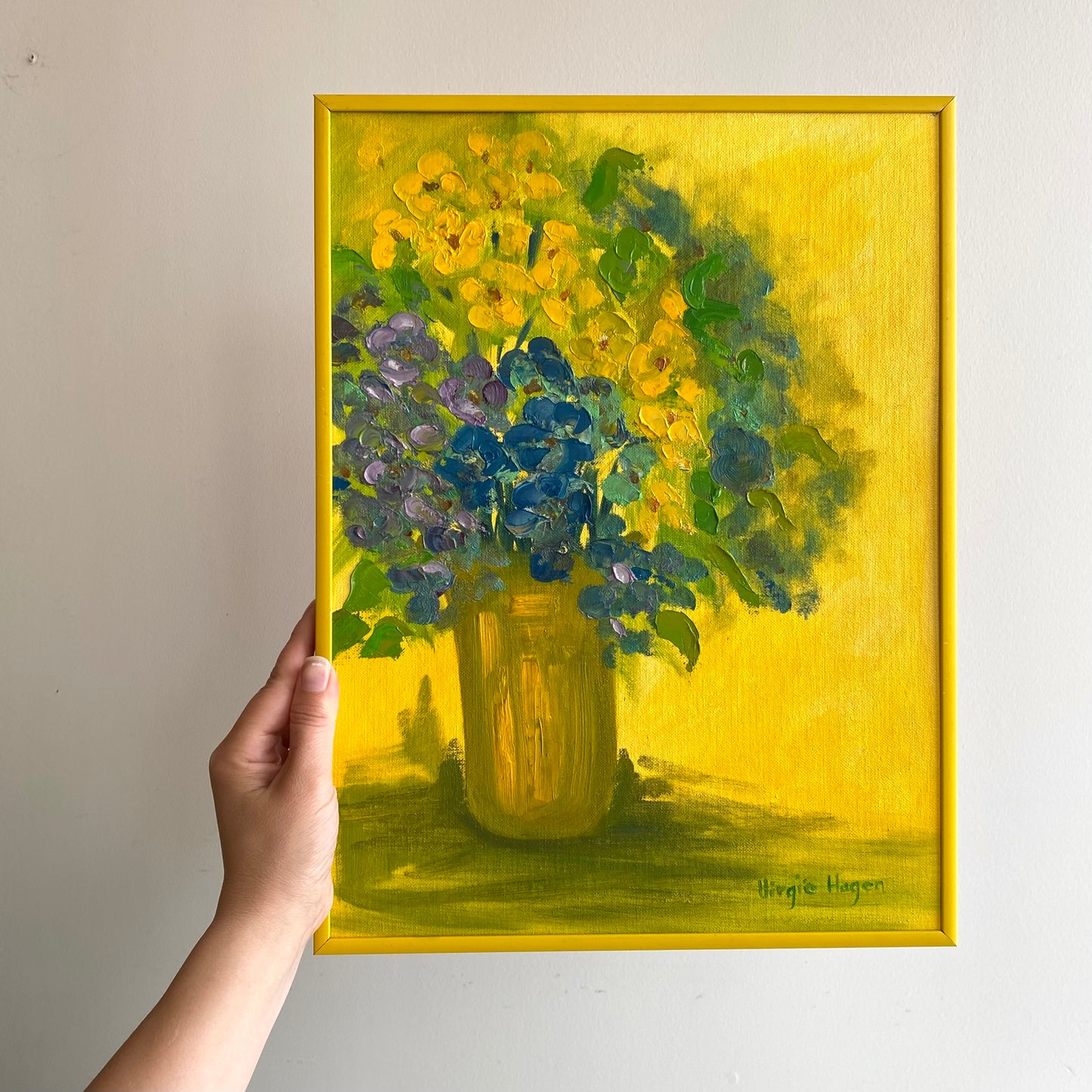 Vintage Original Yellow Flower Painting, Circa 1978