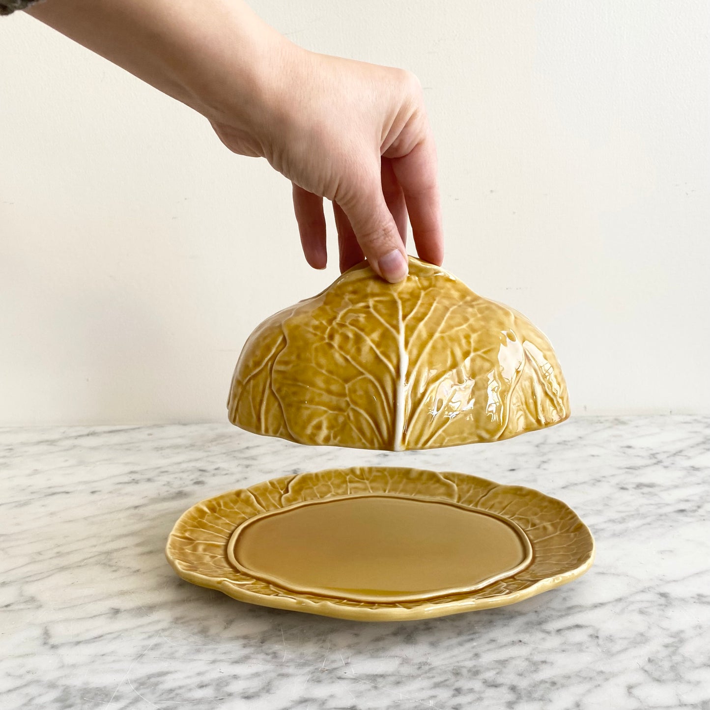 Vintage Covered Dish, Golden Cabbage Leaf