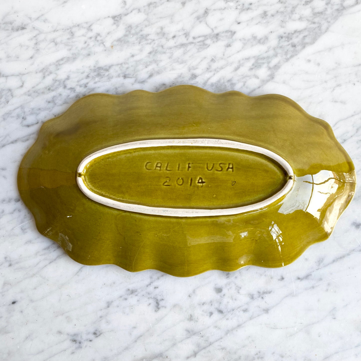 Vintage Chartreuse Ceramic Platter with Fruit