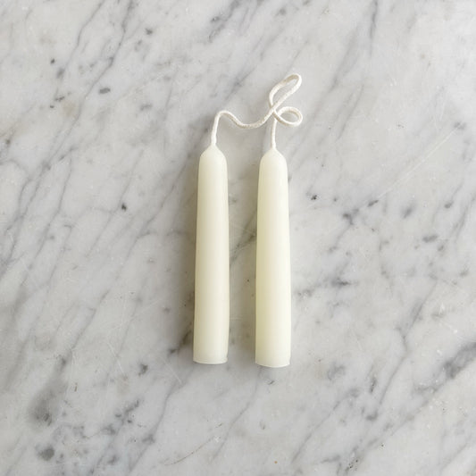 4.5" PAIR of Beeswax Taper Candles, White
