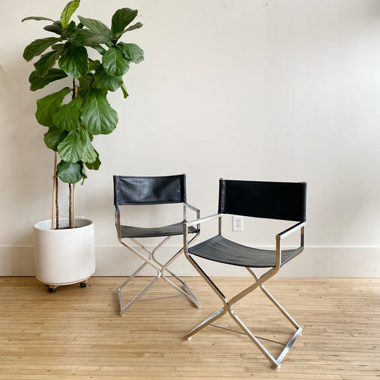 Pair of Vintage Chrome + Vegan Leather Director's Chairs