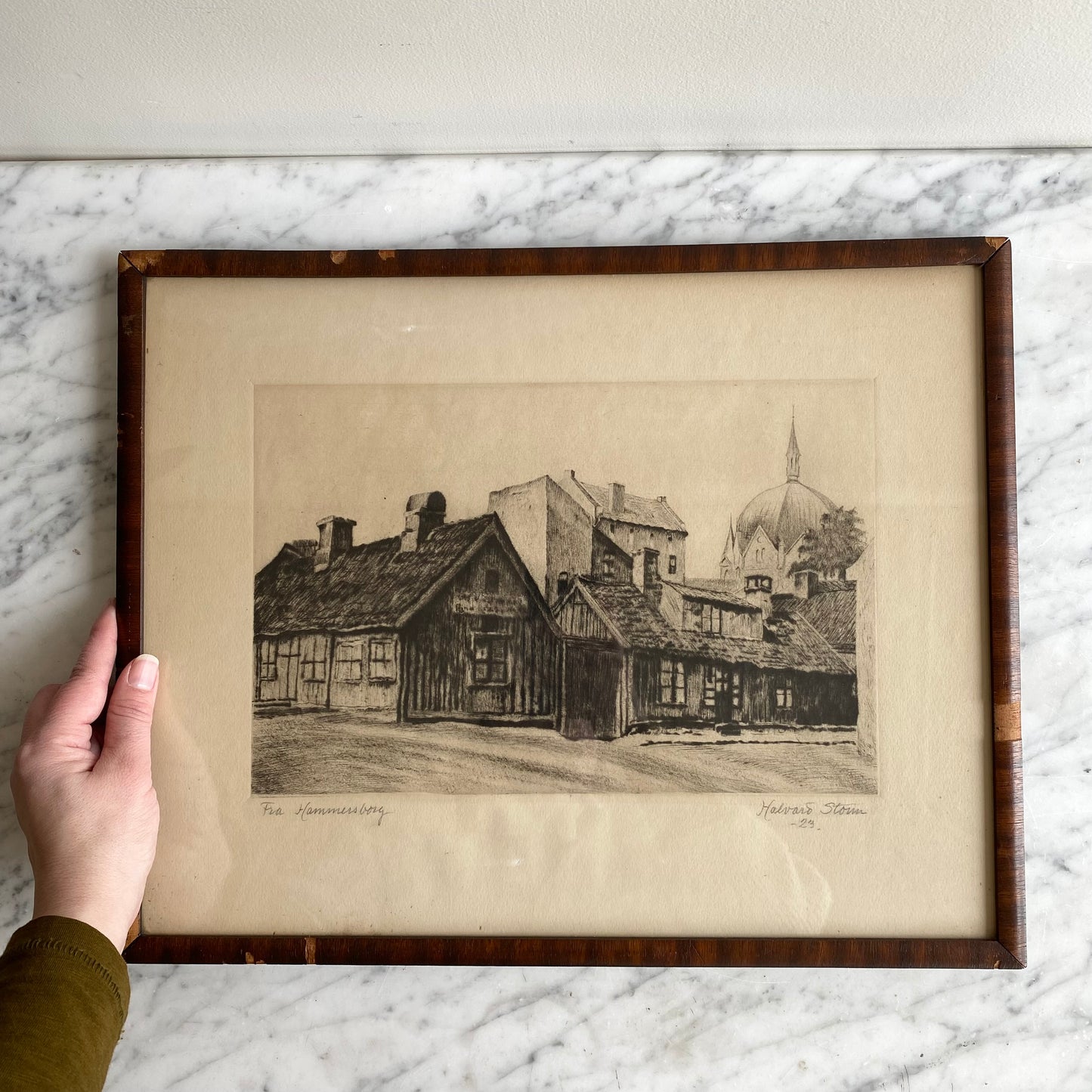 Antique Norwegian Original Print / Etching (13 x 17)