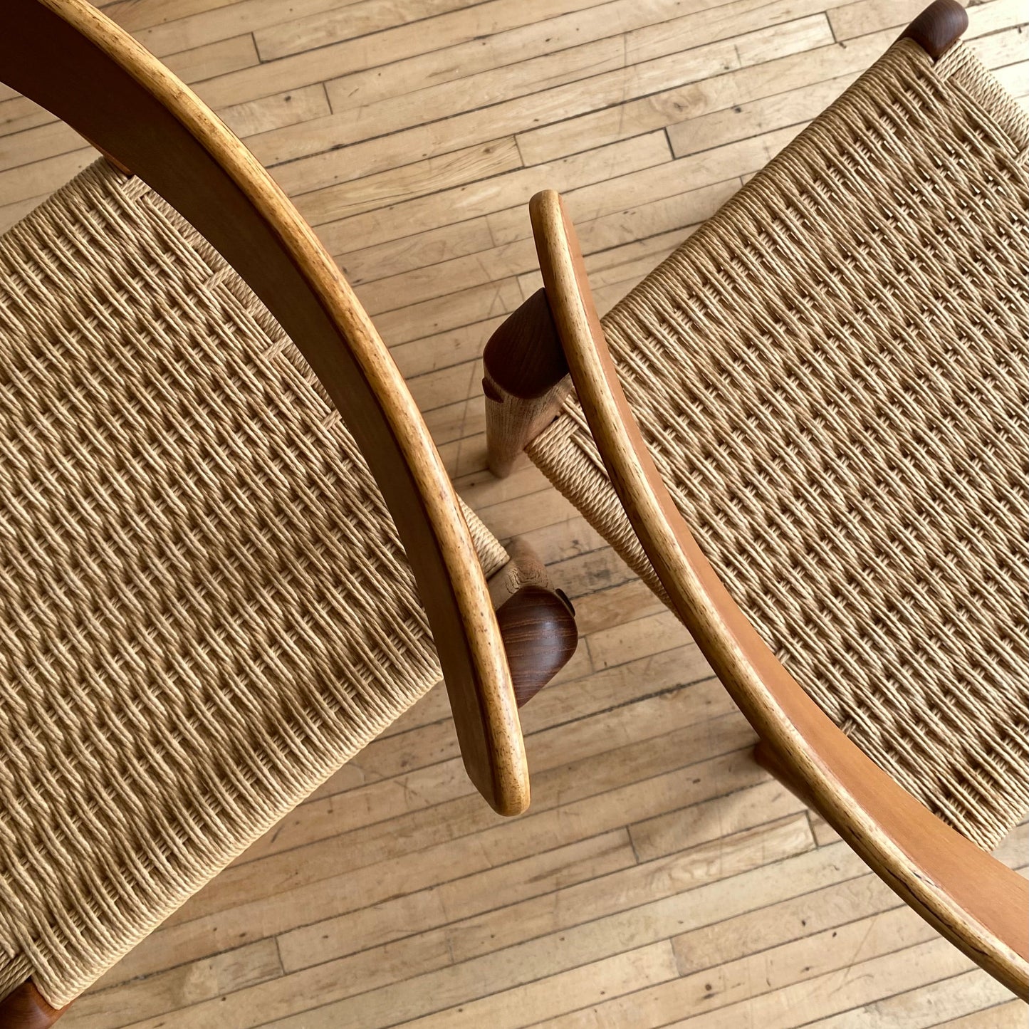 PAIR of Vintage Teak Dining Chairs with Paper Cord Seats