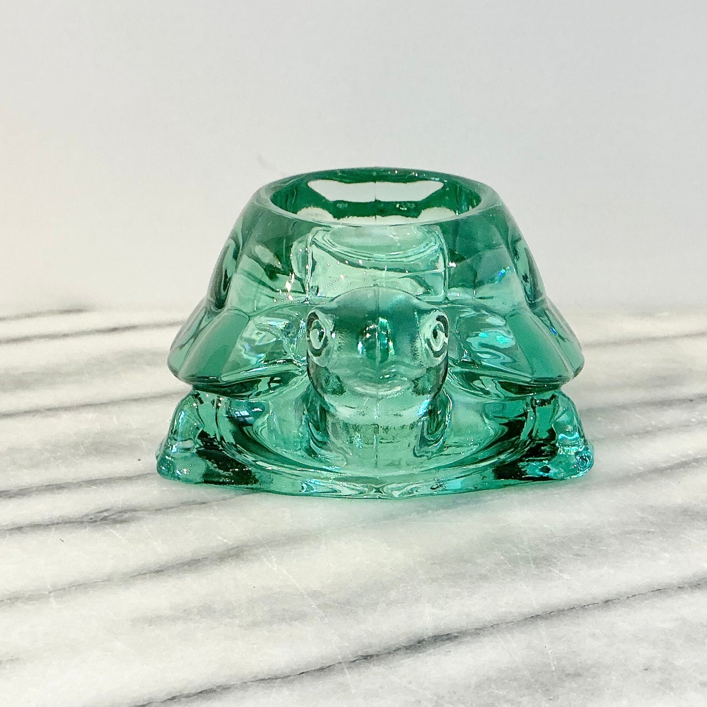 Vintage Green Glass Turtle Votive Holder