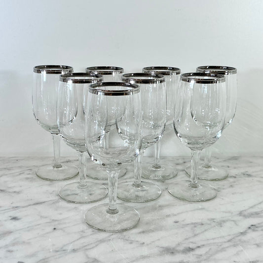 S/8 Small Vintage Silver Rimmed Wine Glasses