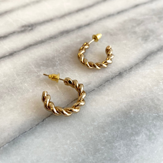 Vintage Golden Twisted Rope Hoop Earrings
