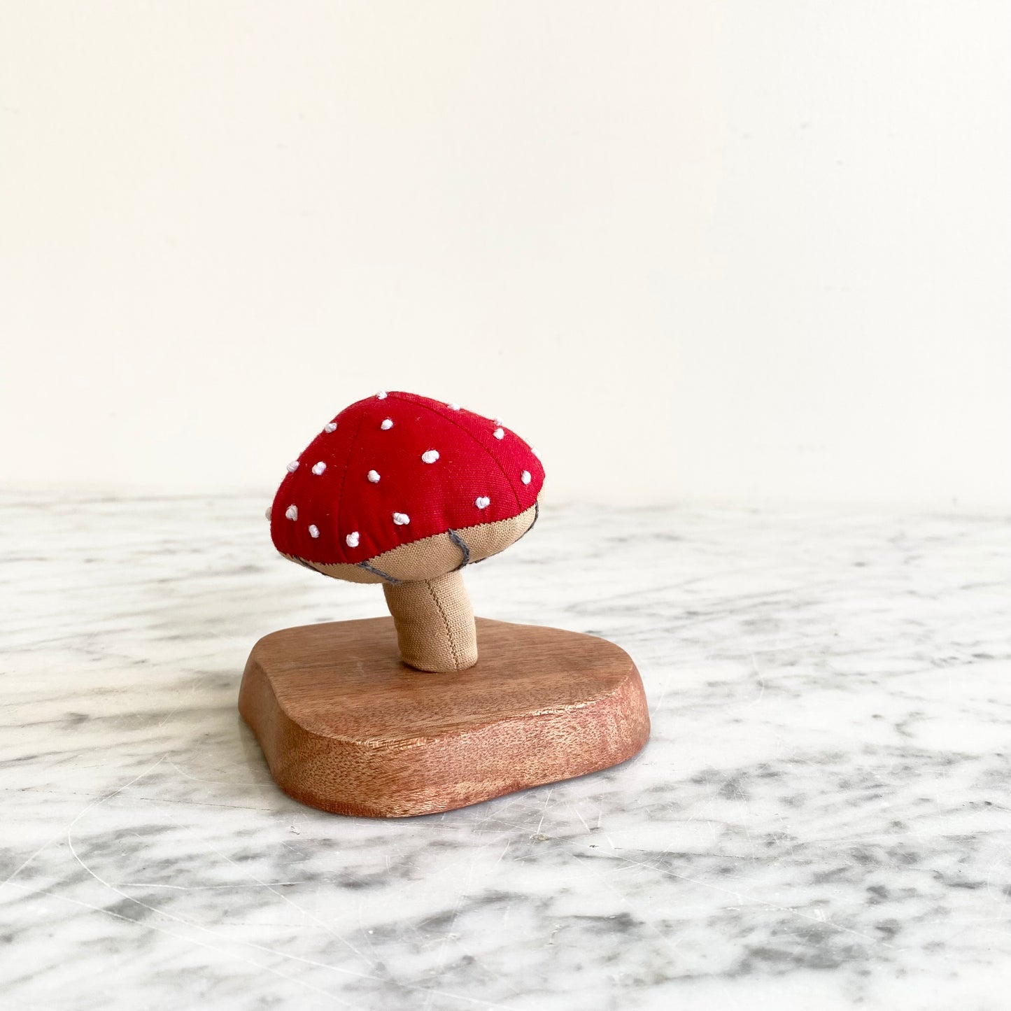 Plush Mushroom on Wooden Stand