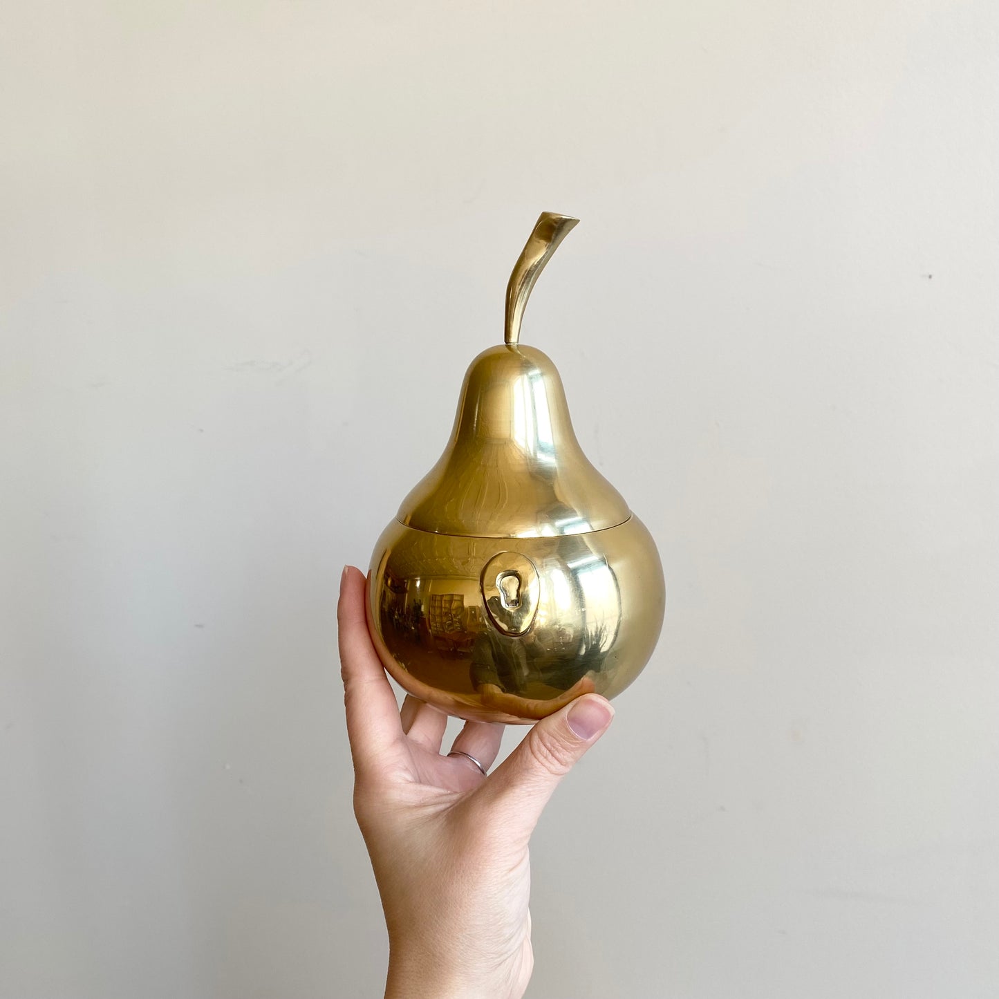 Large Vintage Brass Pear Container