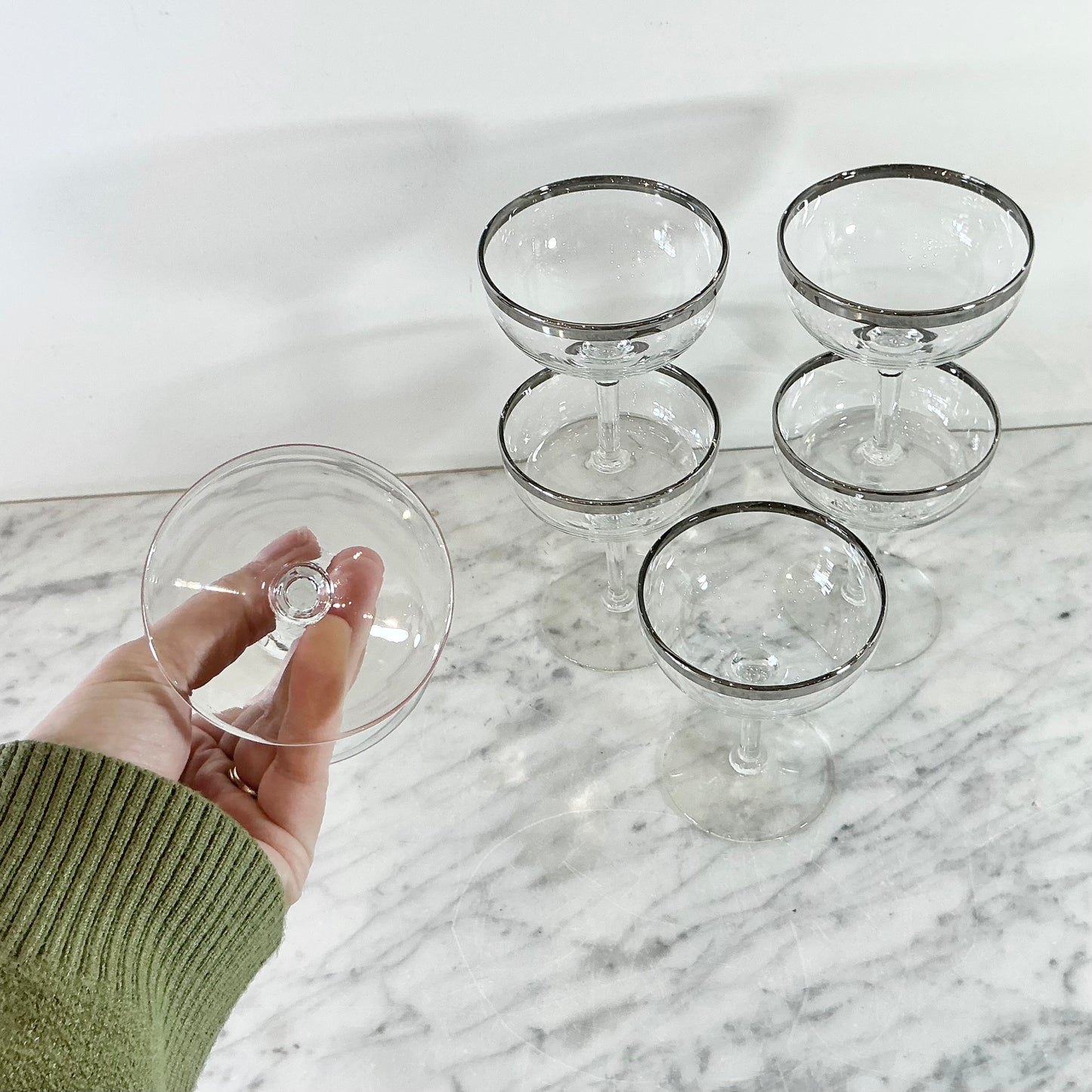 S/6 Vintage  Silver Rimmed Cocktail Glasses