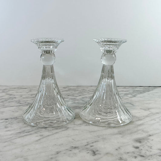 Pair of Vintage Glass Candle Holders
