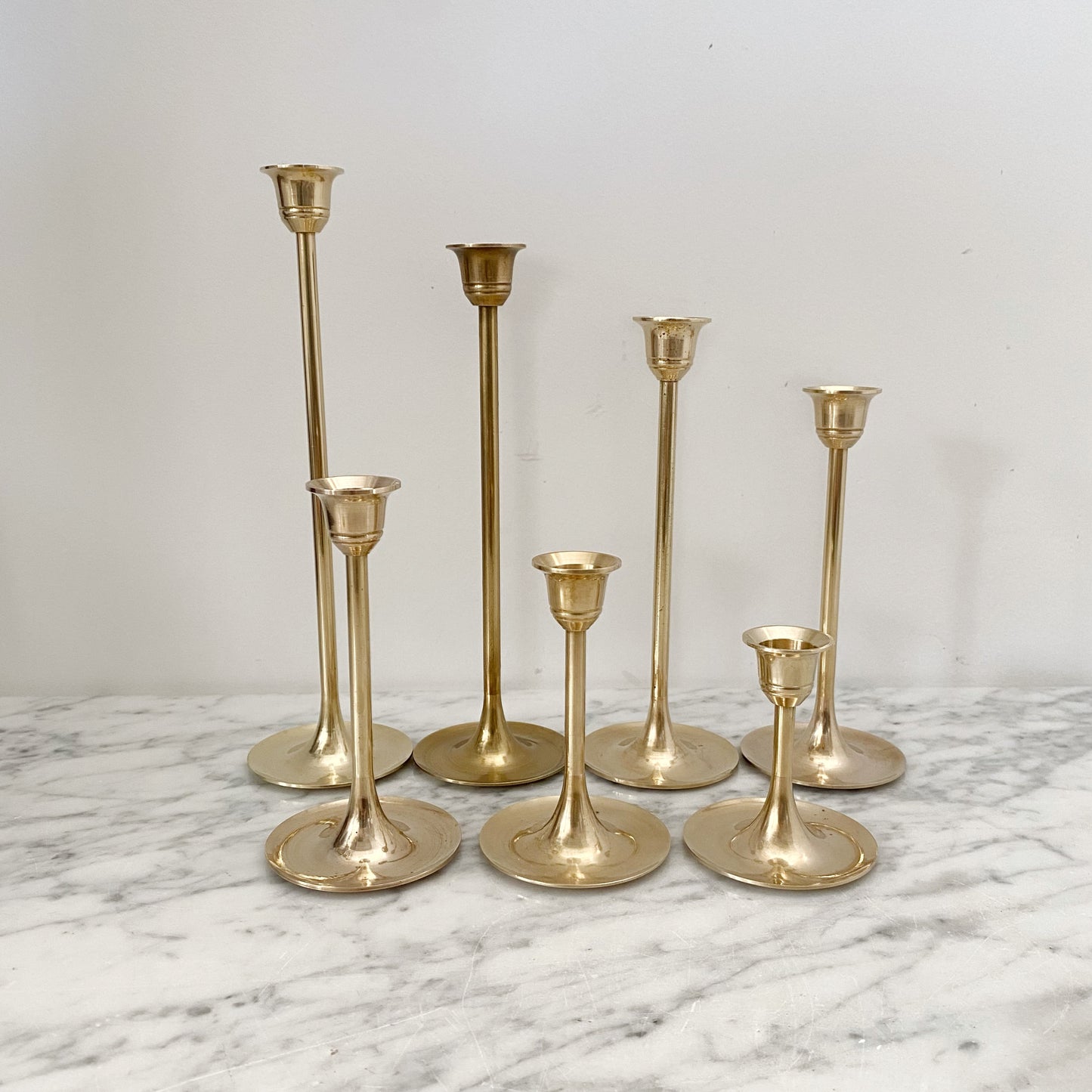 Collection of 7 Vintage Slender Brass Candlestick Holders