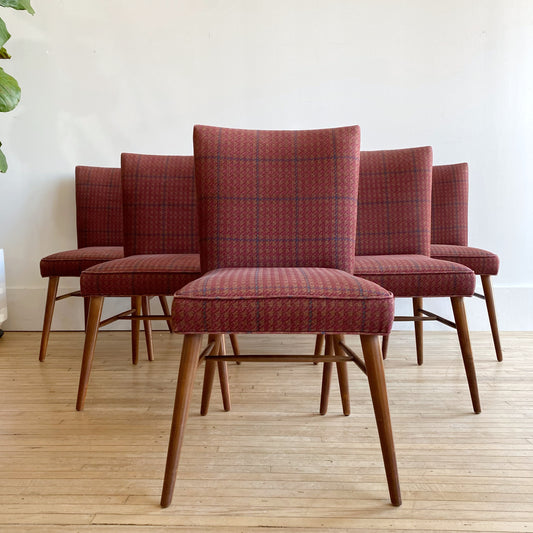 S/6 Plaid Dining Chairs by Paul McCobb