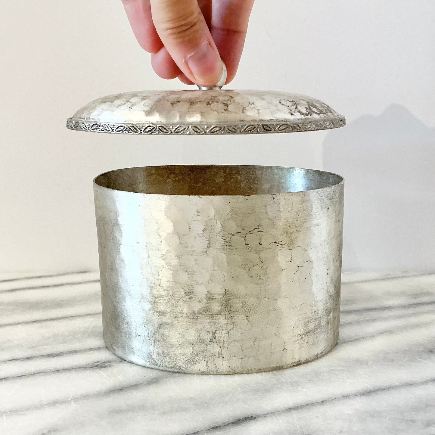 Vintage Handcrafted Silver Container with Lid
