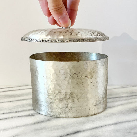 Vintage Handcrafted Silver Container with Lid
