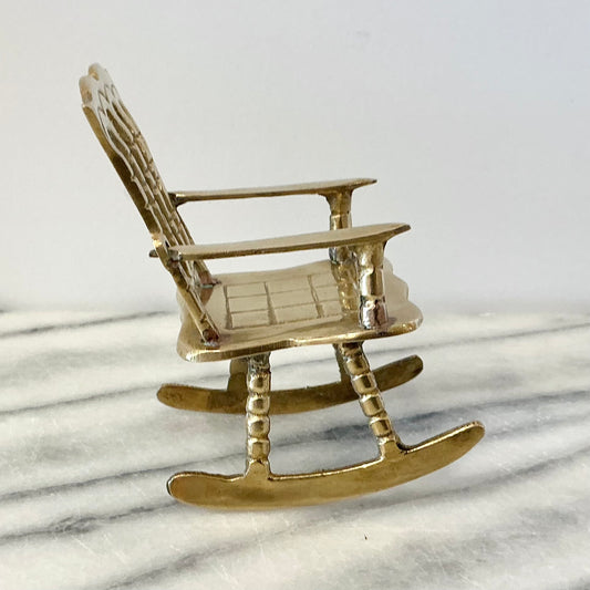 Tiny Vintage Brass Rocking Chair, 4"