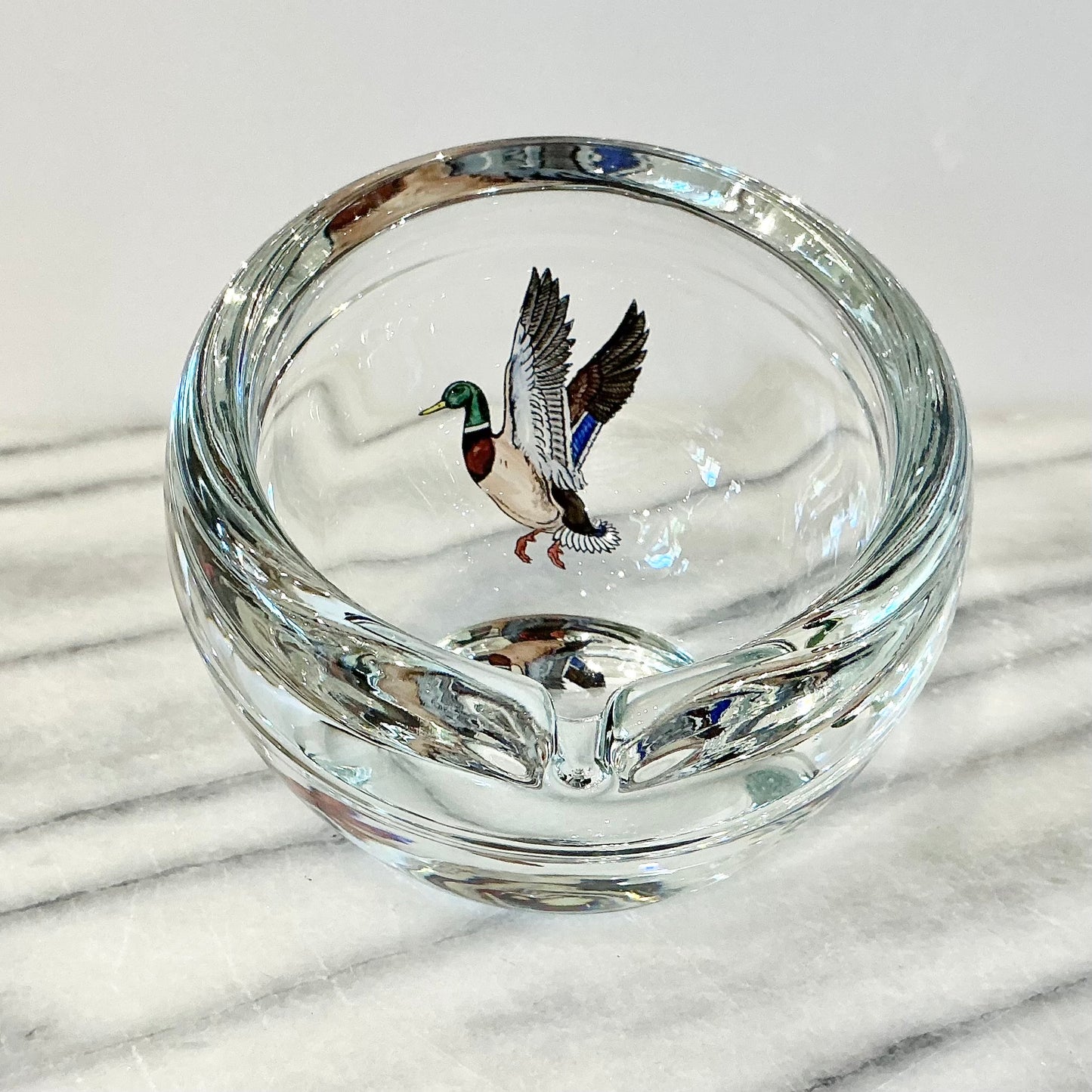 Vintage Chunky Glass Ashtray with Duck