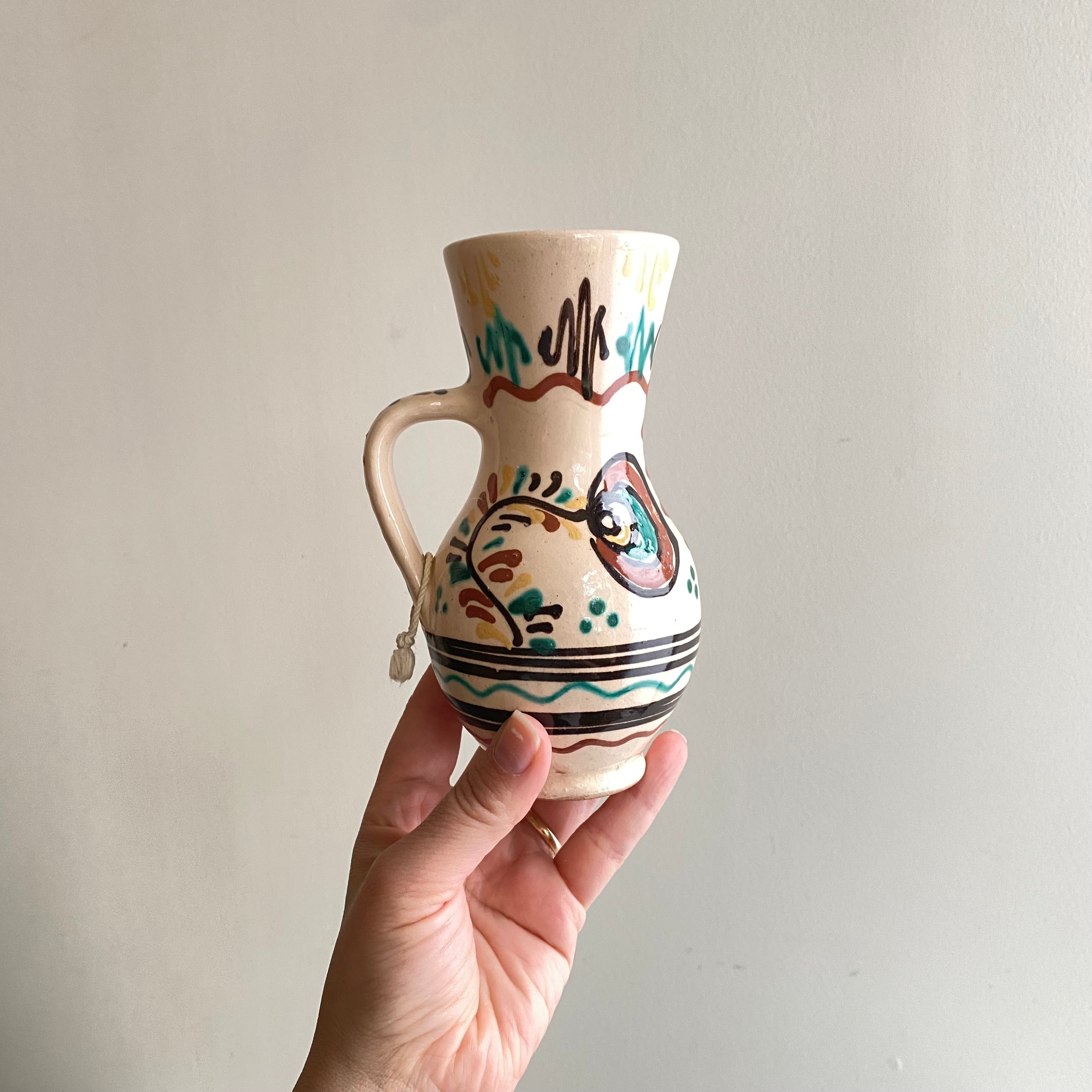 Small Vintage Hungarian Folk Art Pitcher, 6.5