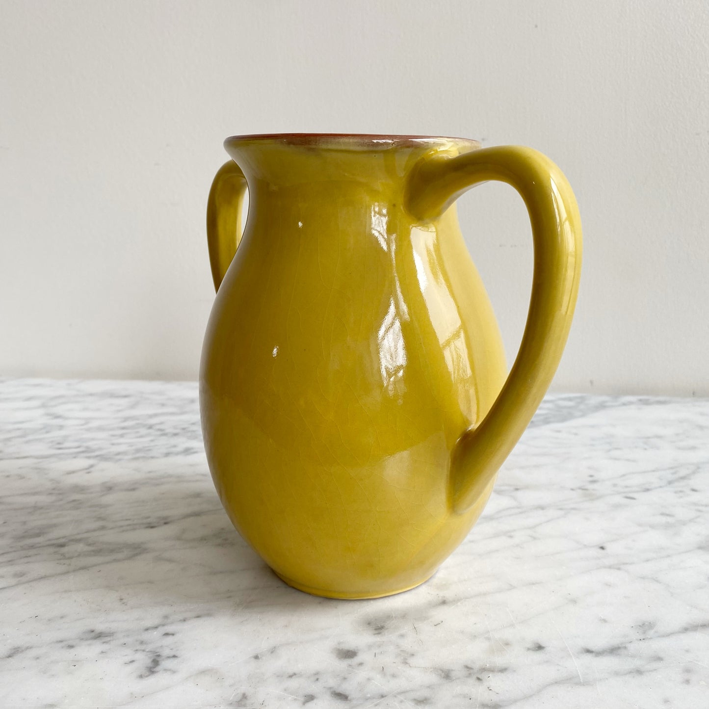 Vintage Yellow Double-Handled Ceramic Vase, Portugal