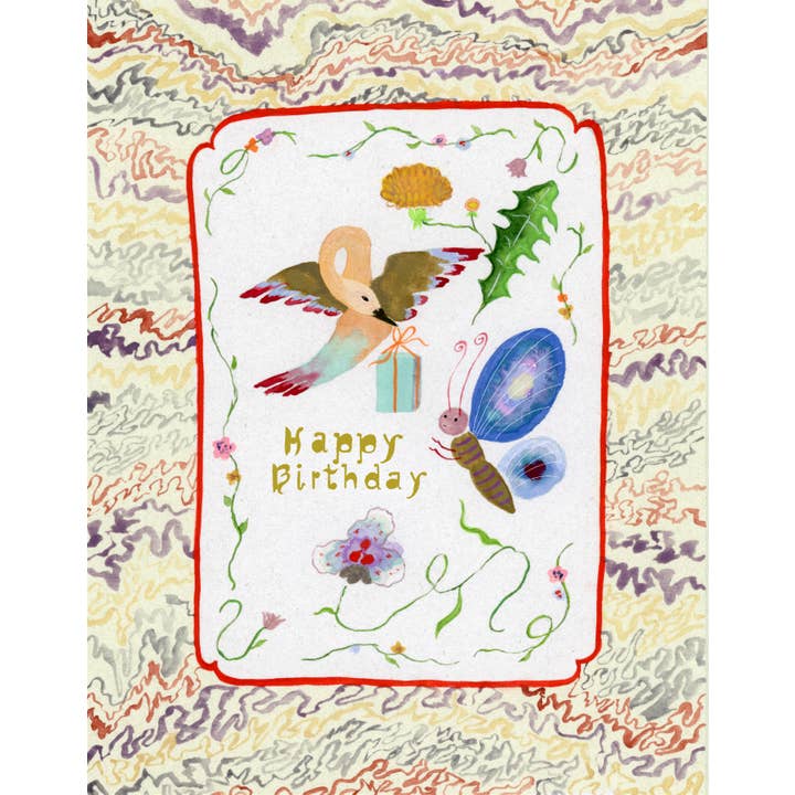 Bird and Butterfly Birthday Card