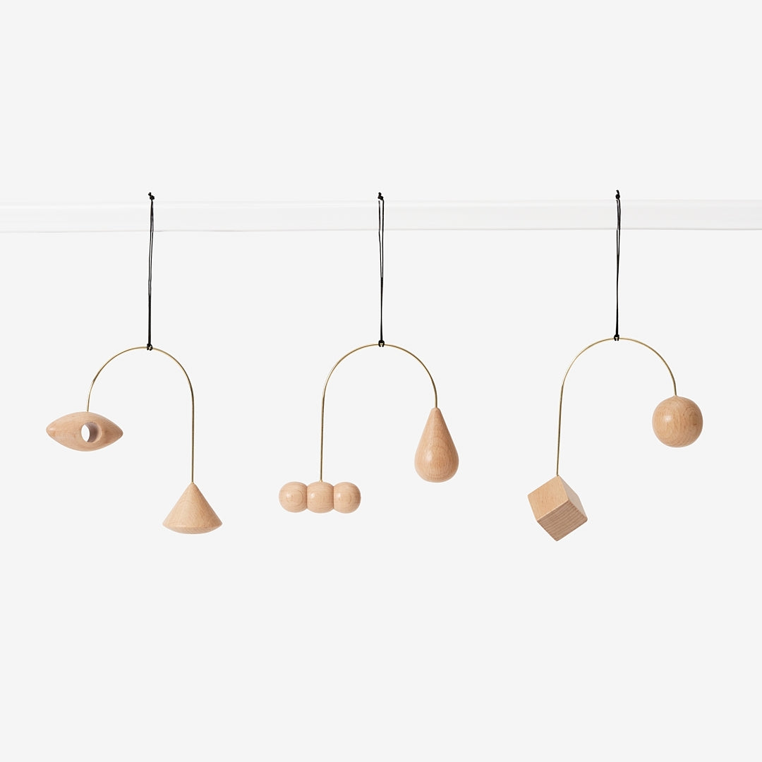 Brass + Beech Wood Ornament / Mobile Trio