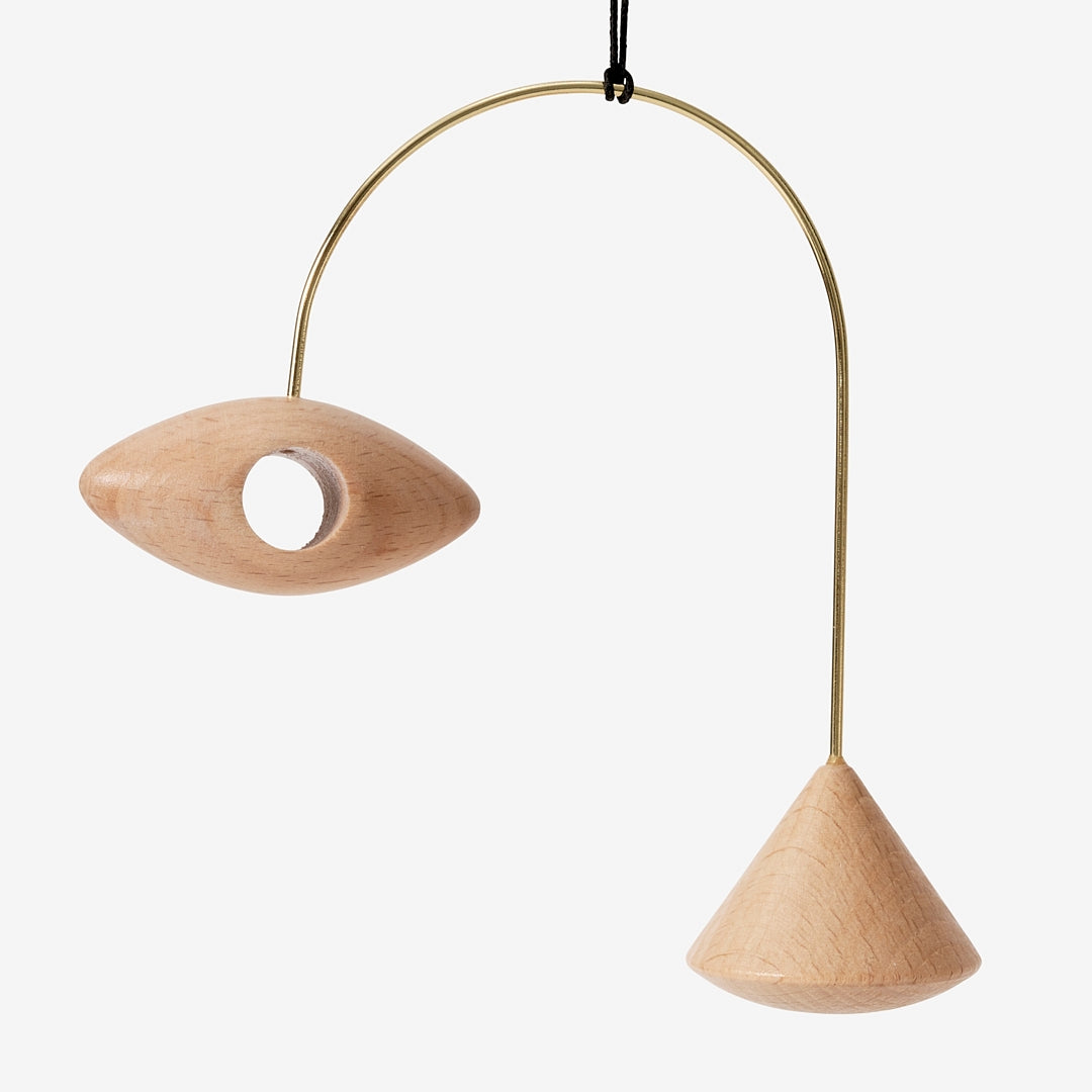 Brass + Beech Wood Ornament Trio