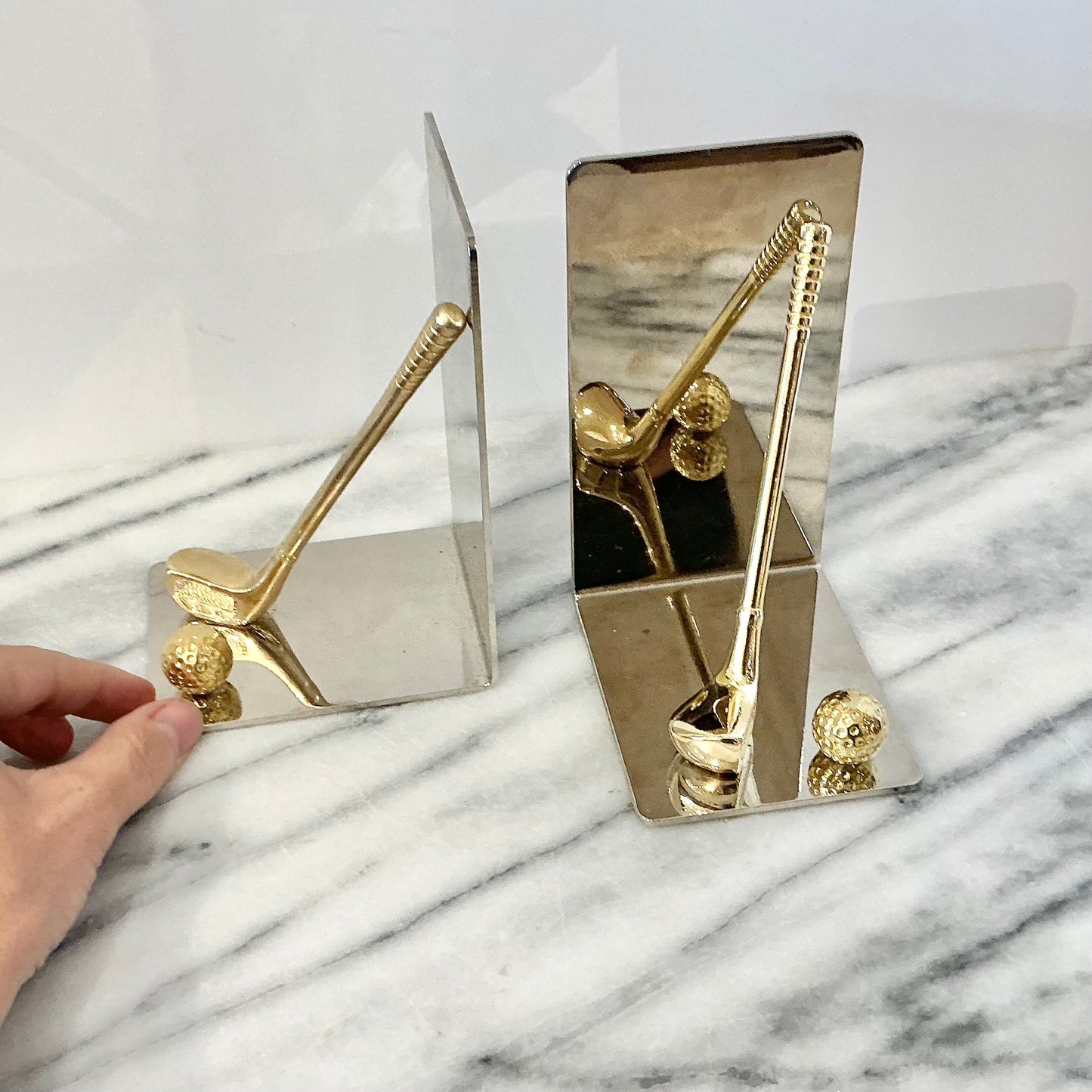 Vintage Chrome + Brass Golf Bookends