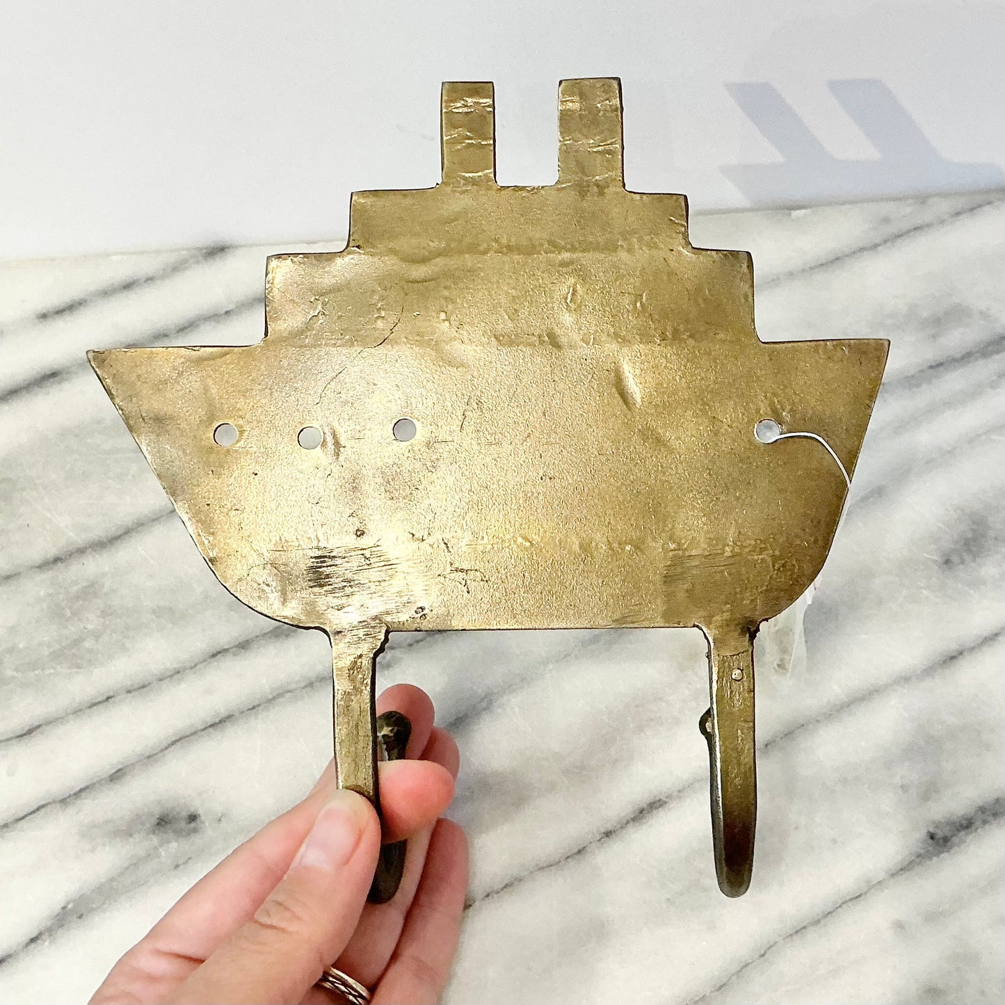 Vintage Brass Ship with Double Hooks