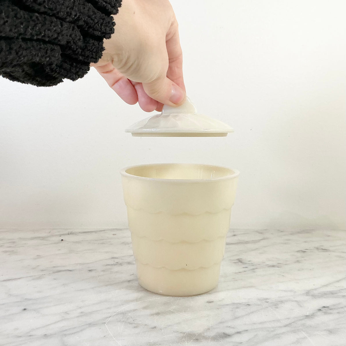 Vintage Ivory Glass Container