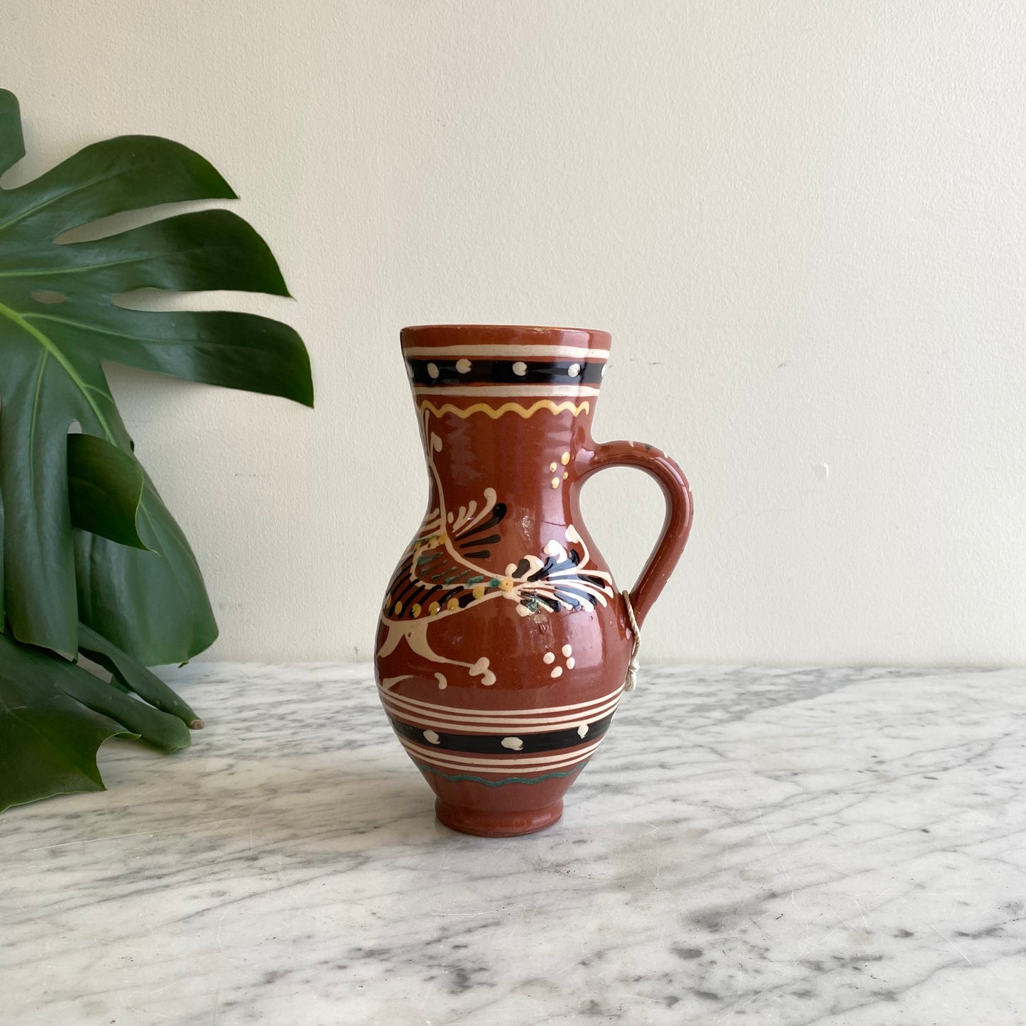 Vintage Hungarian Folk Art Pitcher, 8"