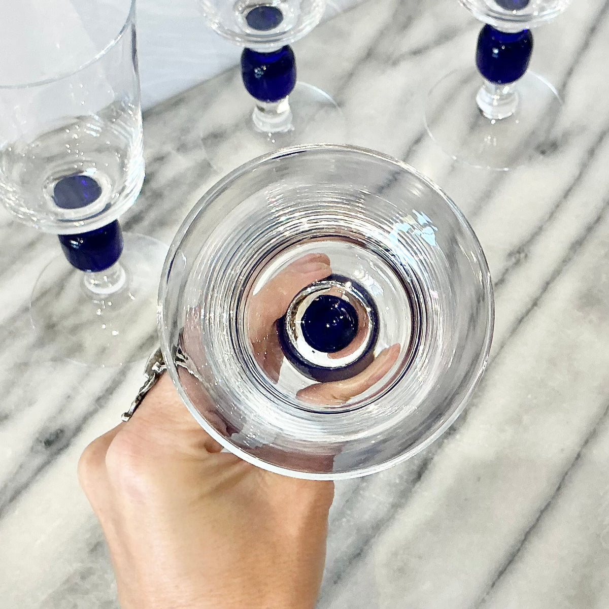 S/4 Vintage Cobalt Blue Stemware