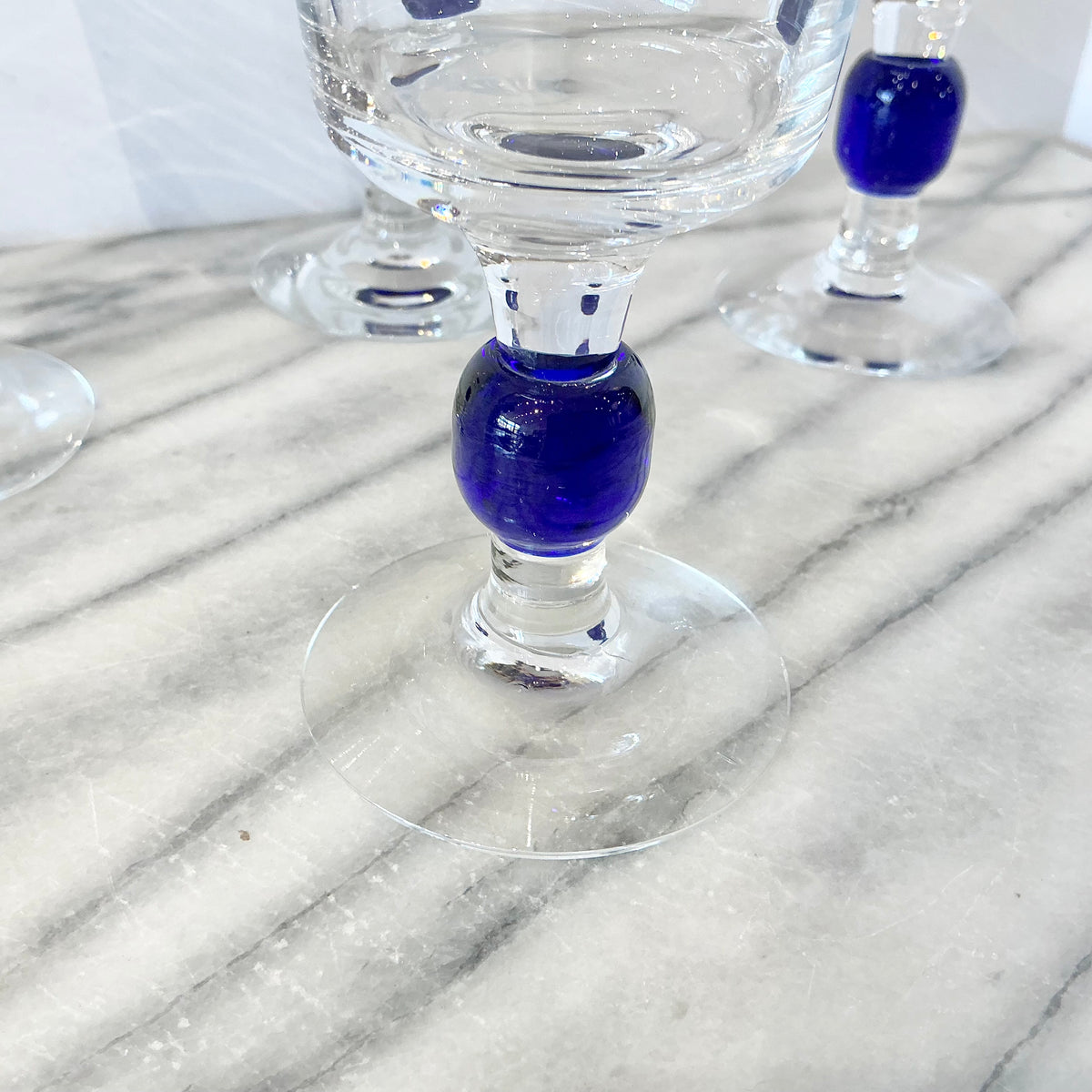 S/4 Vintage Cobalt Blue Stemware