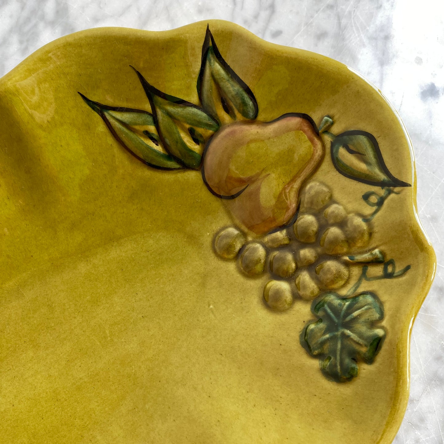 Vintage Chartreuse Ceramic Platter with Fruit