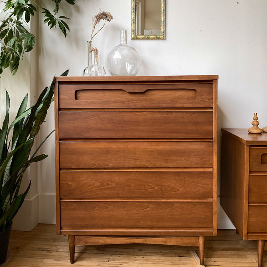 Restored Vintage MCM Tallboy Dresser by Bassett