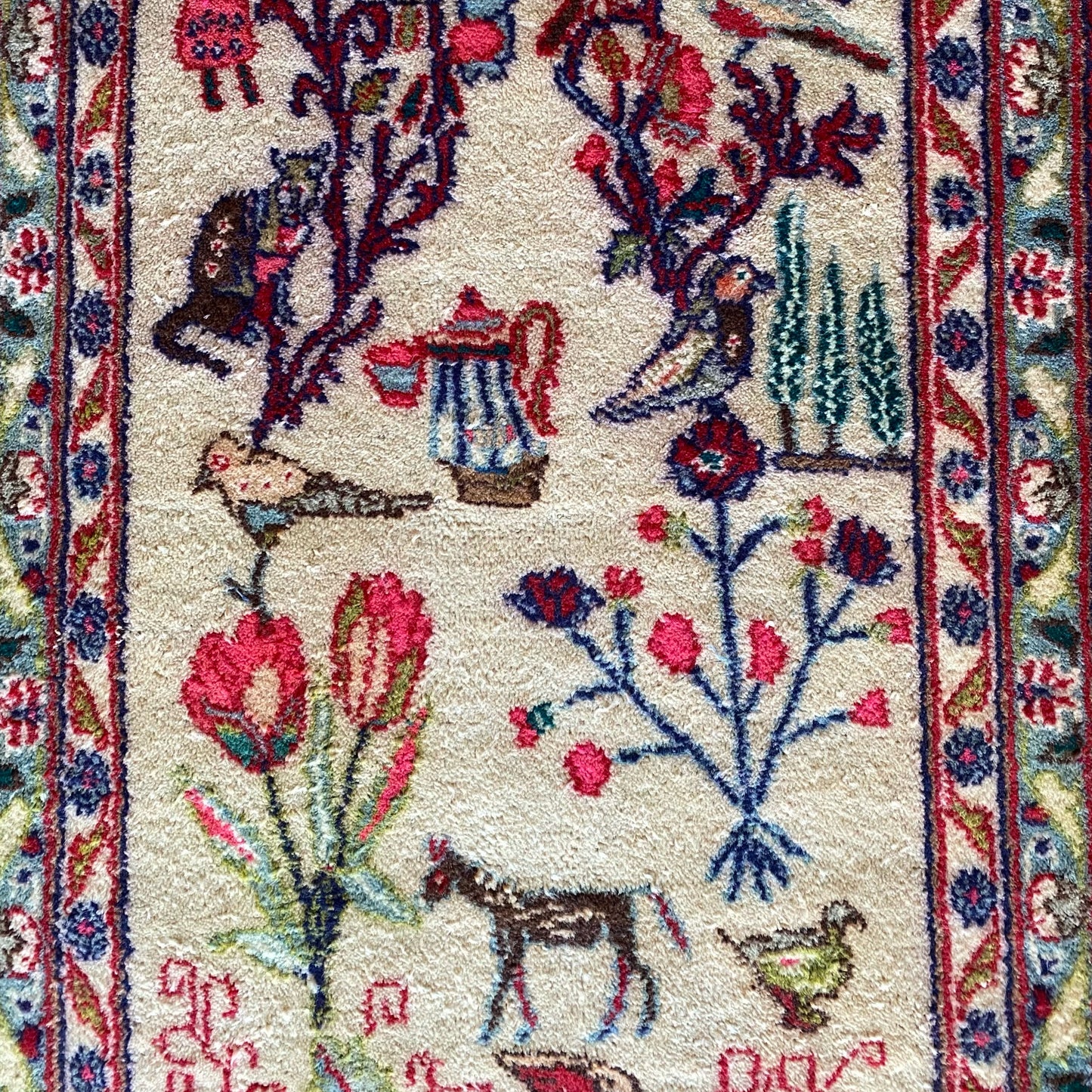 Vintage Hand-knotted Rug with Plants + Animals (3.4 x 5.7)