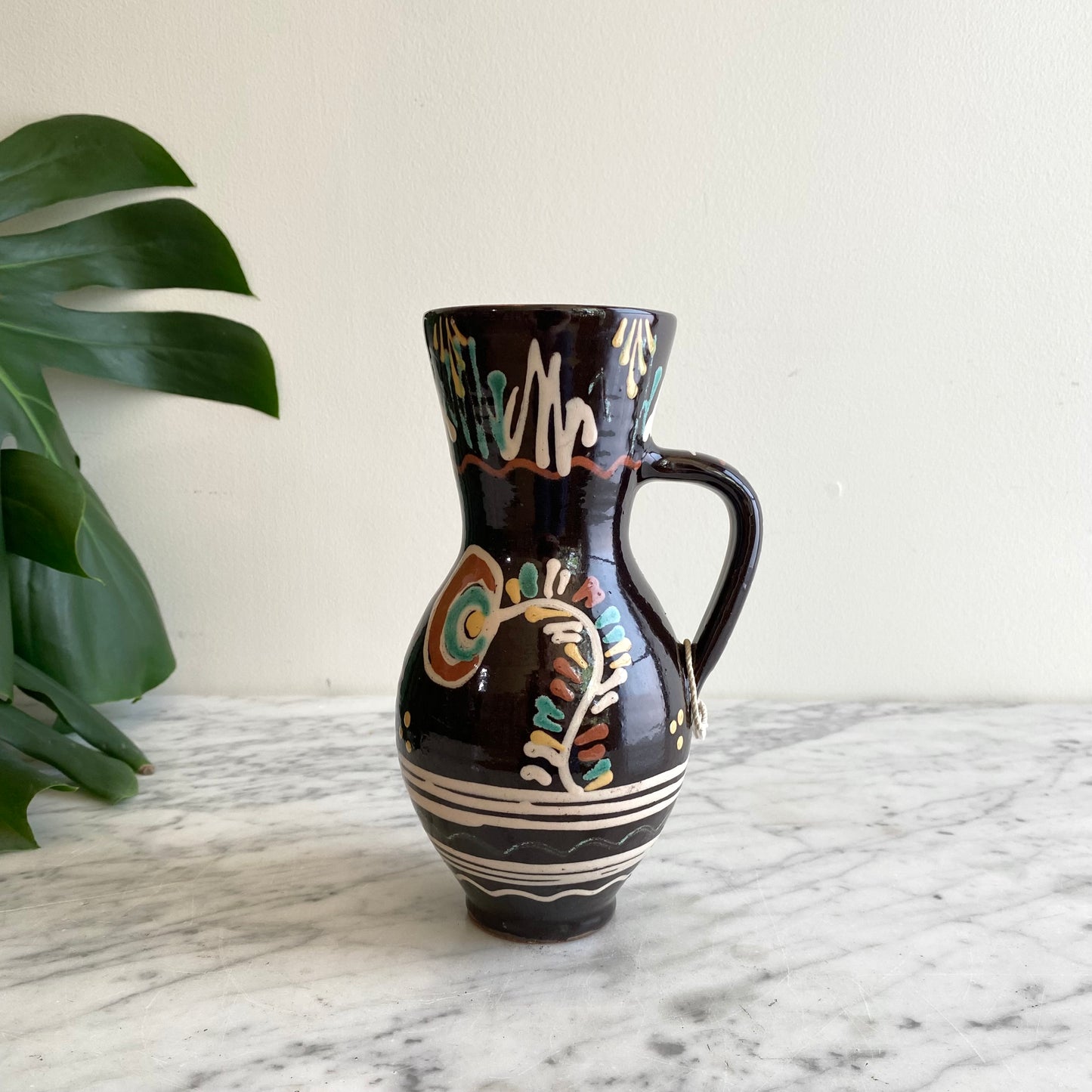 Vintage Hungarian Folk Art Pitcher, 8"