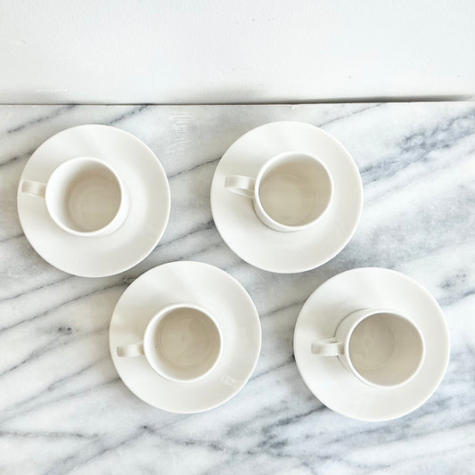 S/4 Vintage Porcelain Espresso Cups + Saucers