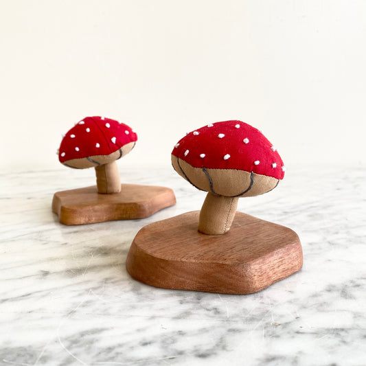 Plush Mushroom on Wooden Stand