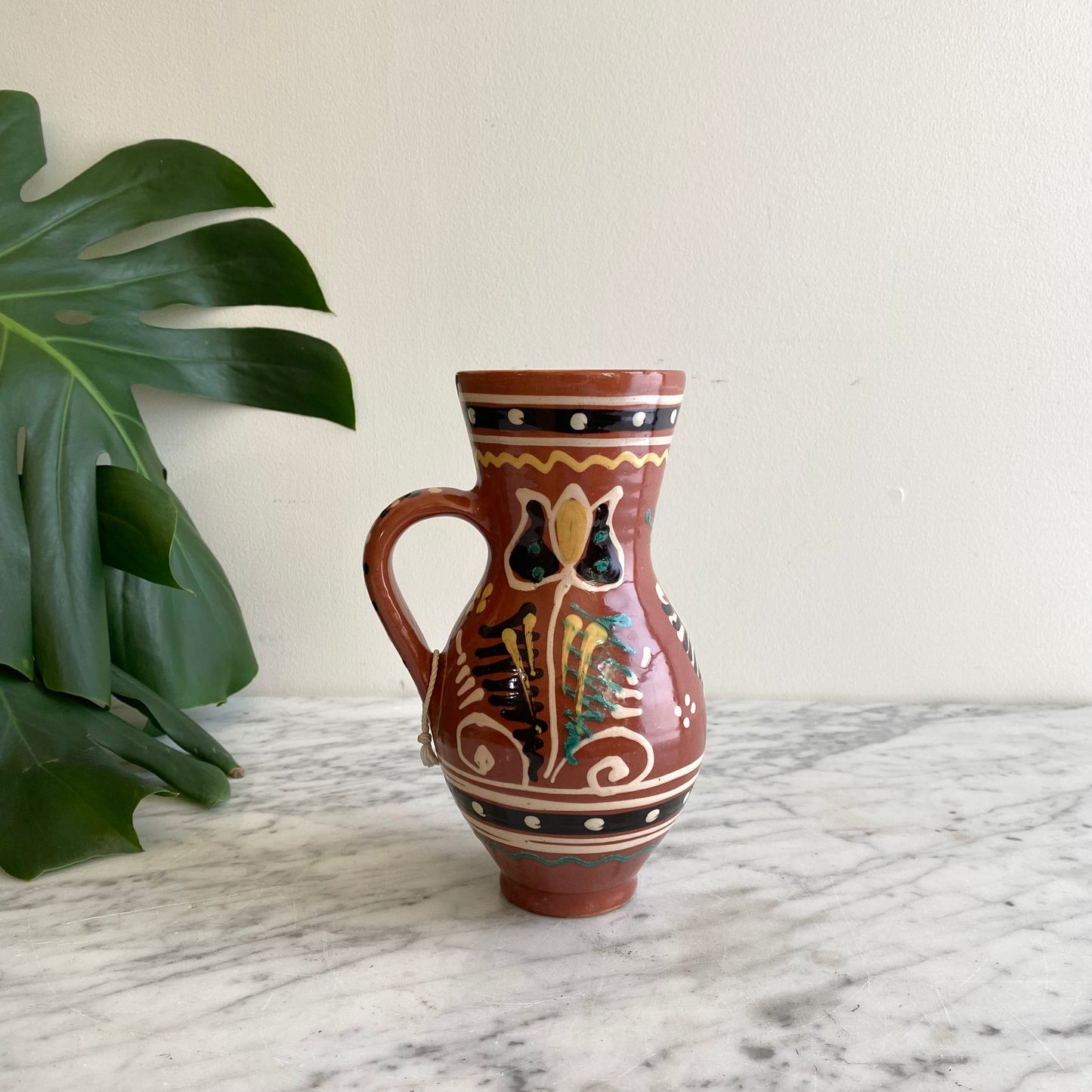 Vintage Hungarian Folk Art Pitcher, 8"